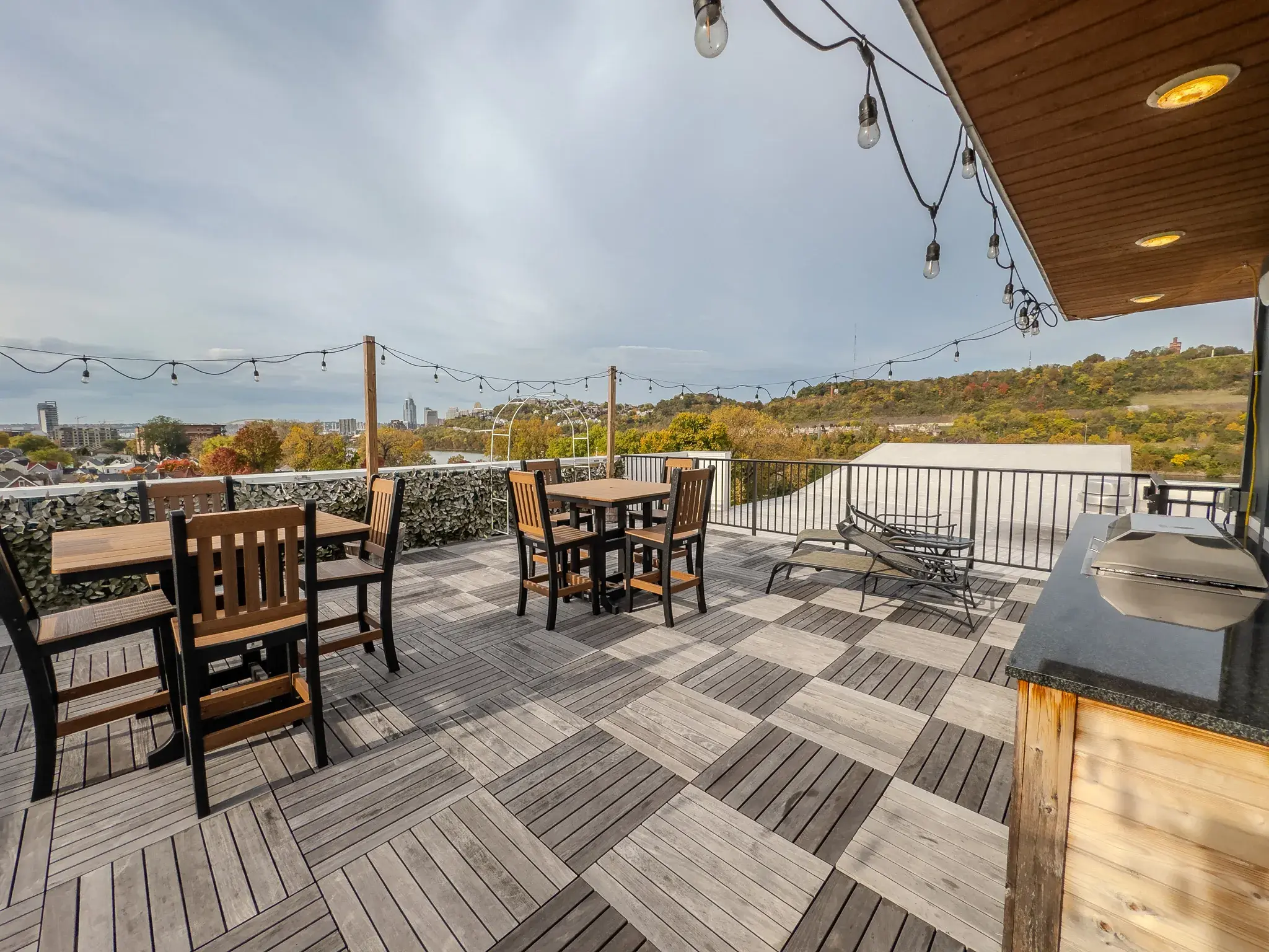 Rooftop deck with river views