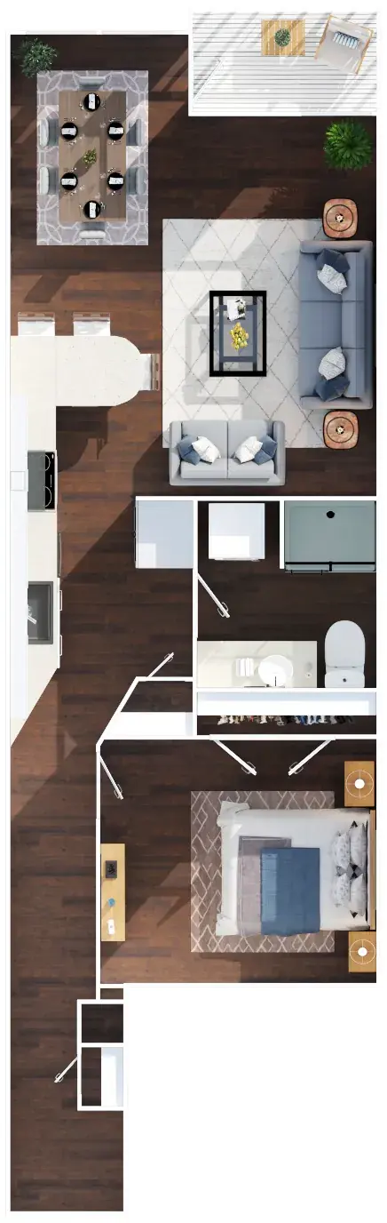 The Oasis floor plan - 1 bed 1 bath